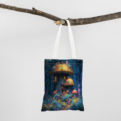 Mushroom House Pattern Tote Bag Durable Canvas Bag For Daily Commute
