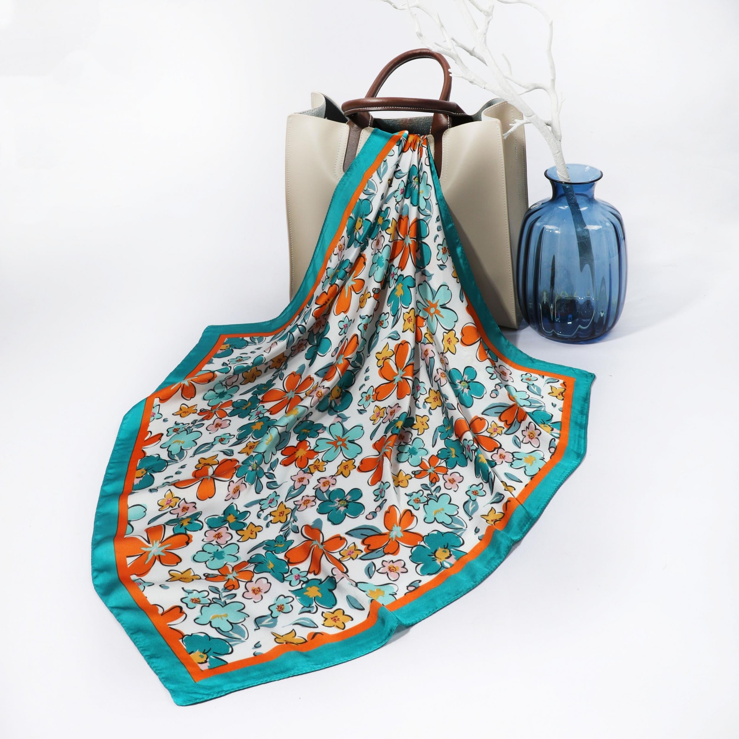 Vintage Flower Print Bandana Square Scarf Neckerchief Classic Head Wrap