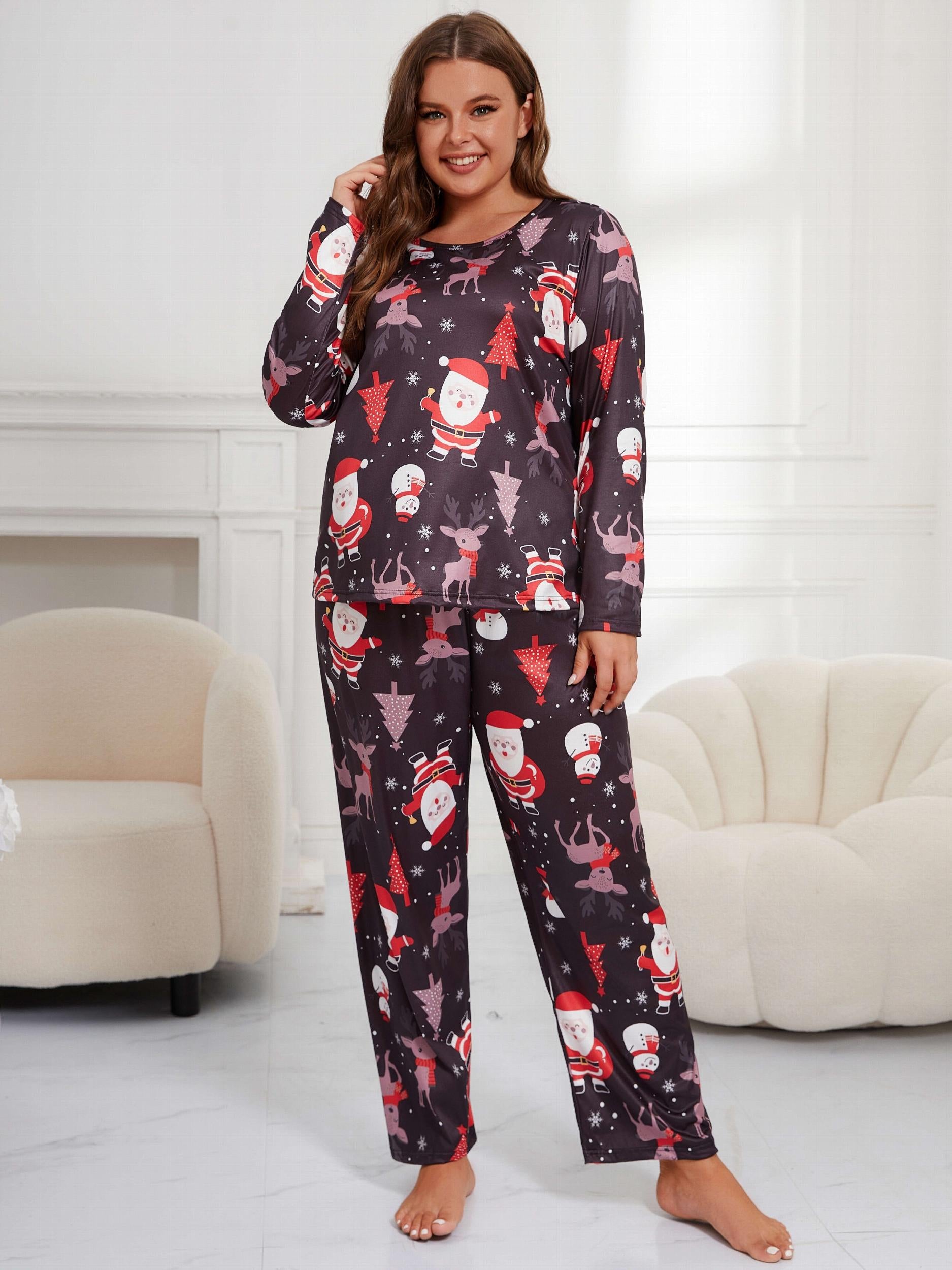 Christmas Loungewear Set Women's Plus Long Sleeve T shirt & Pants