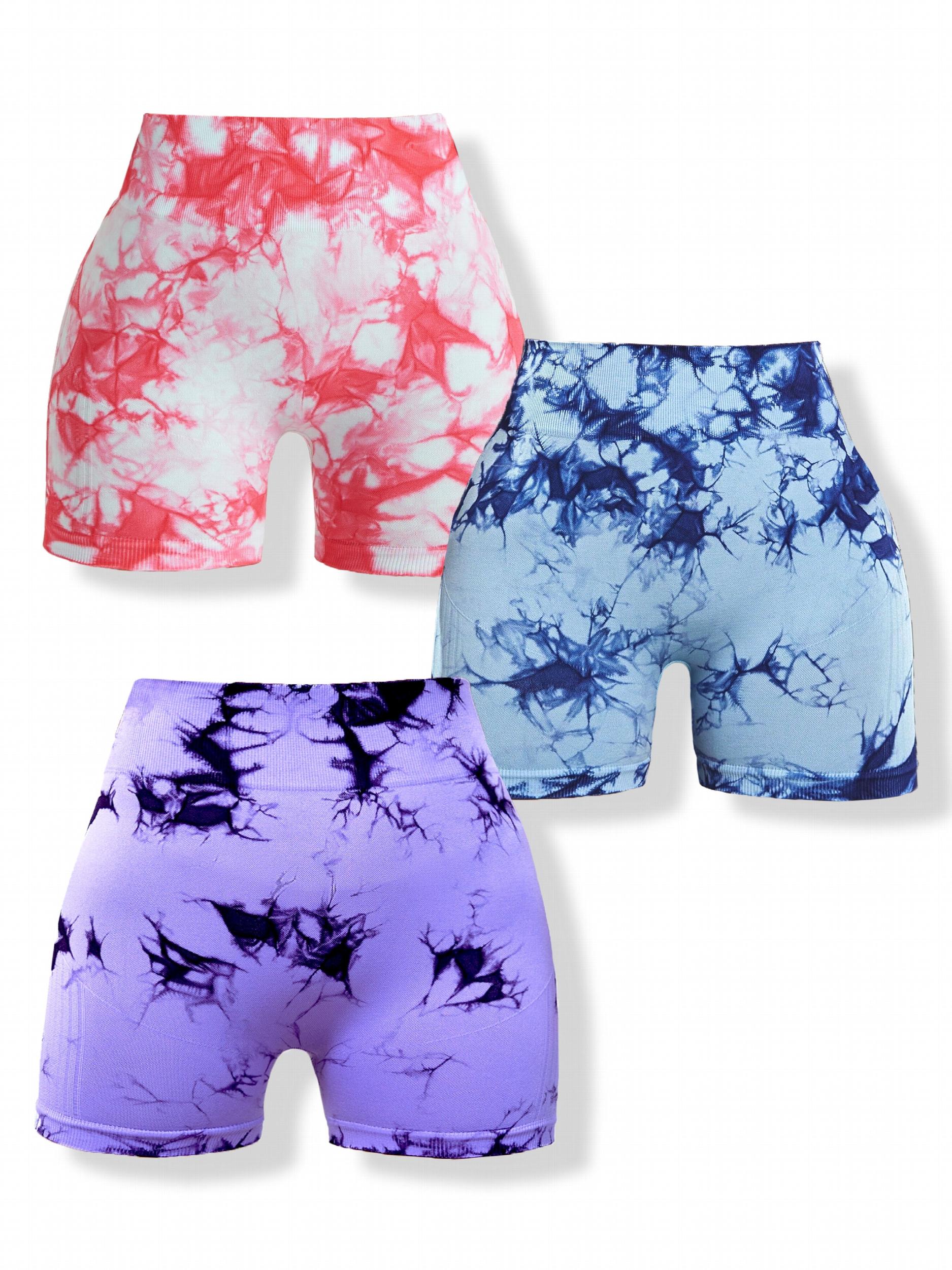 Tie Dye Hip Lifting Yoga Sports Shorts Wide Waistband Activewear