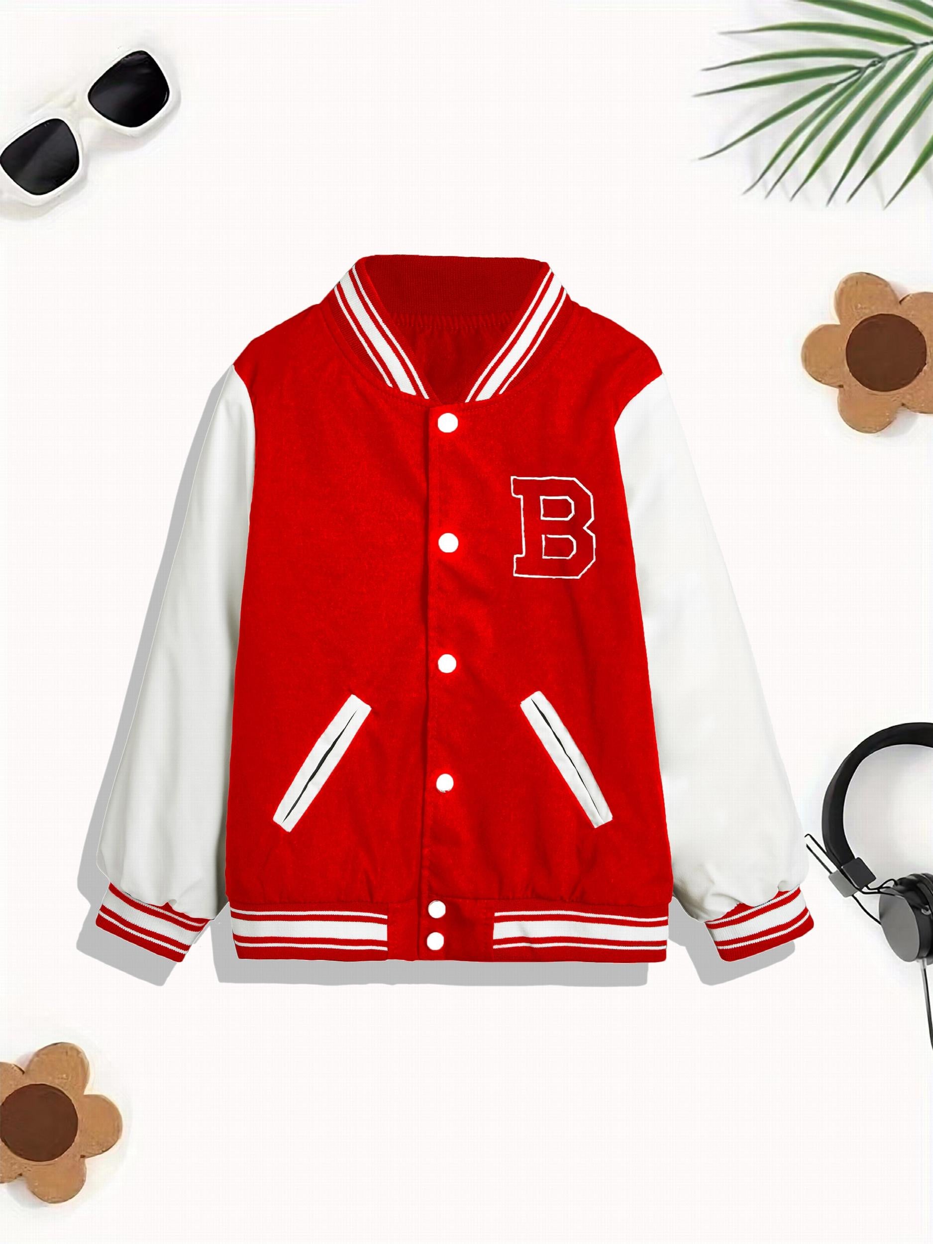 Unisex Kid's Varsity Jacket Zip Pockets for Boys & Girls