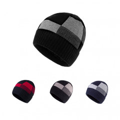 Plaid Warm Beanie Hat Winter Knitted Thick Hat