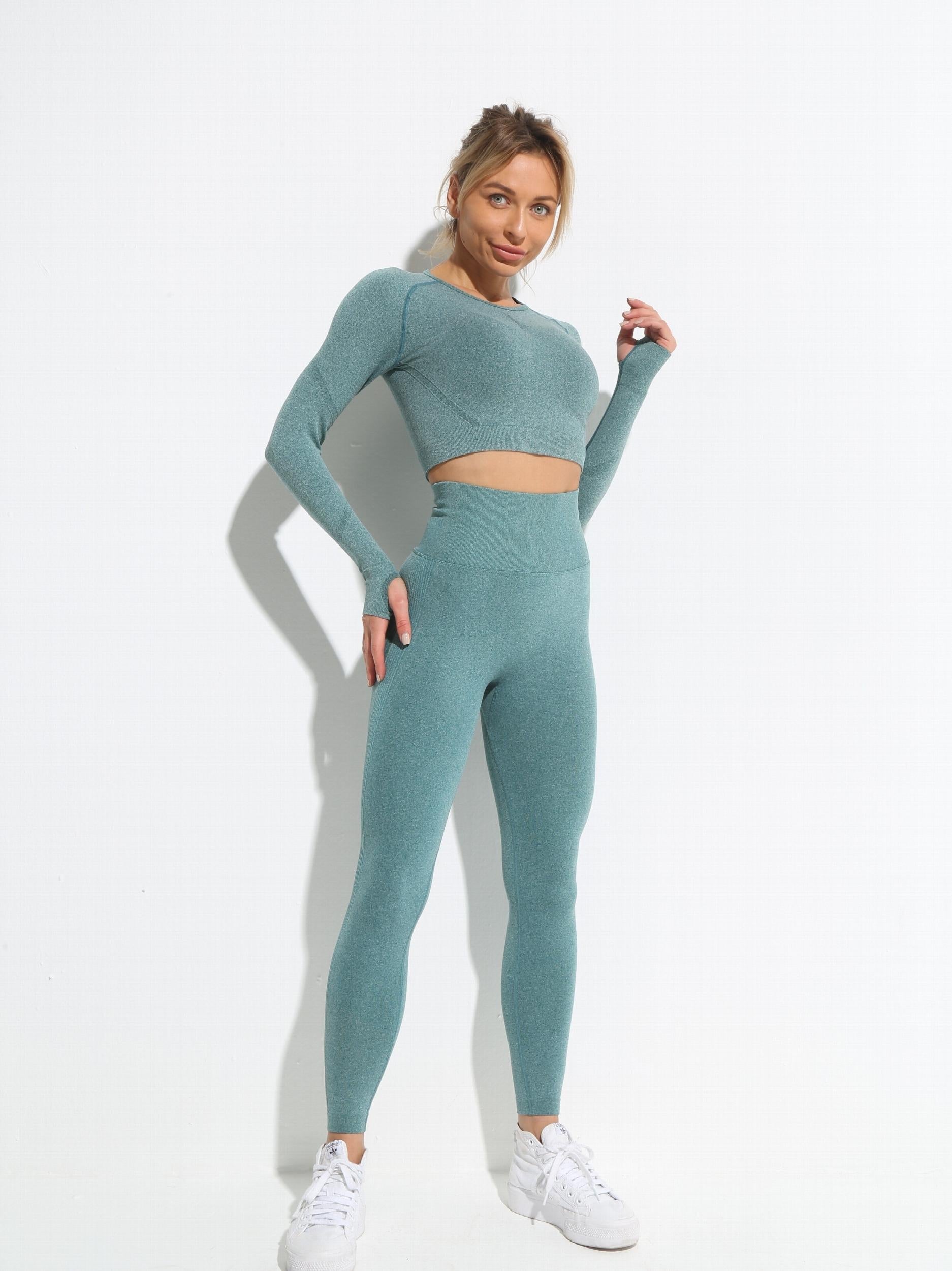 2pcs Yoga Sports Set Long Sleeve Crop Top & High Waist Leggings