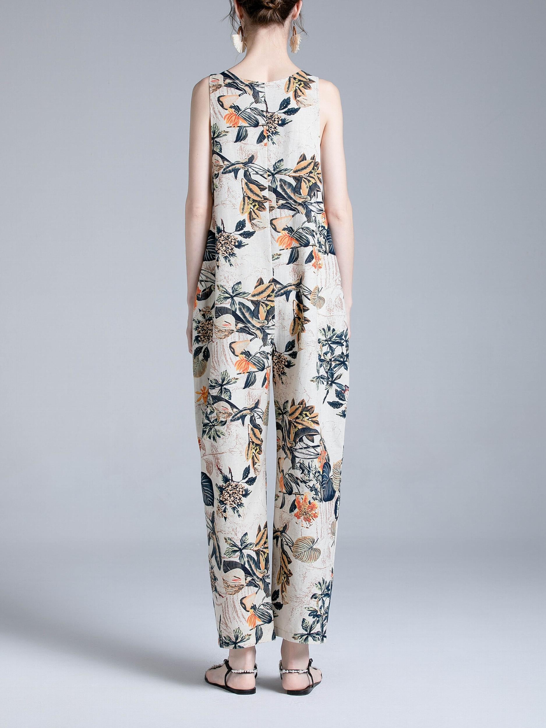Hippie Patchwork Retro Print Wide Leg Jumpsuit Loose Casual Jumpsuit