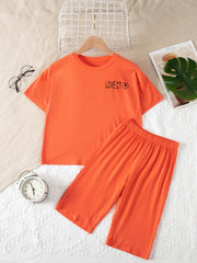 2pcs Boys Teen Letter Graphic T shirt & Shorts Pajama Set