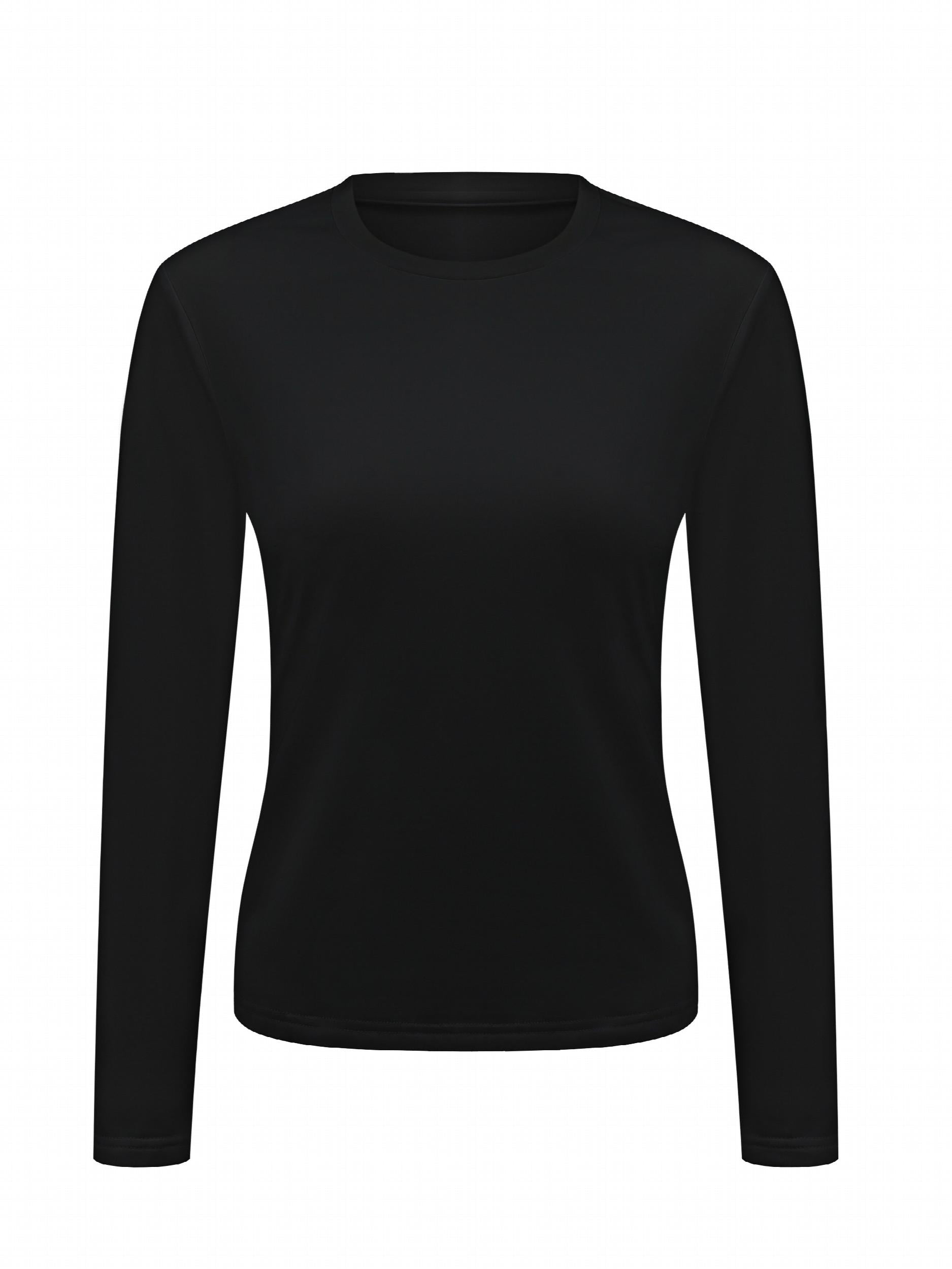 4pcs Solid Warm Round Neck T shirt Long Sleeve Thermal Running Top
