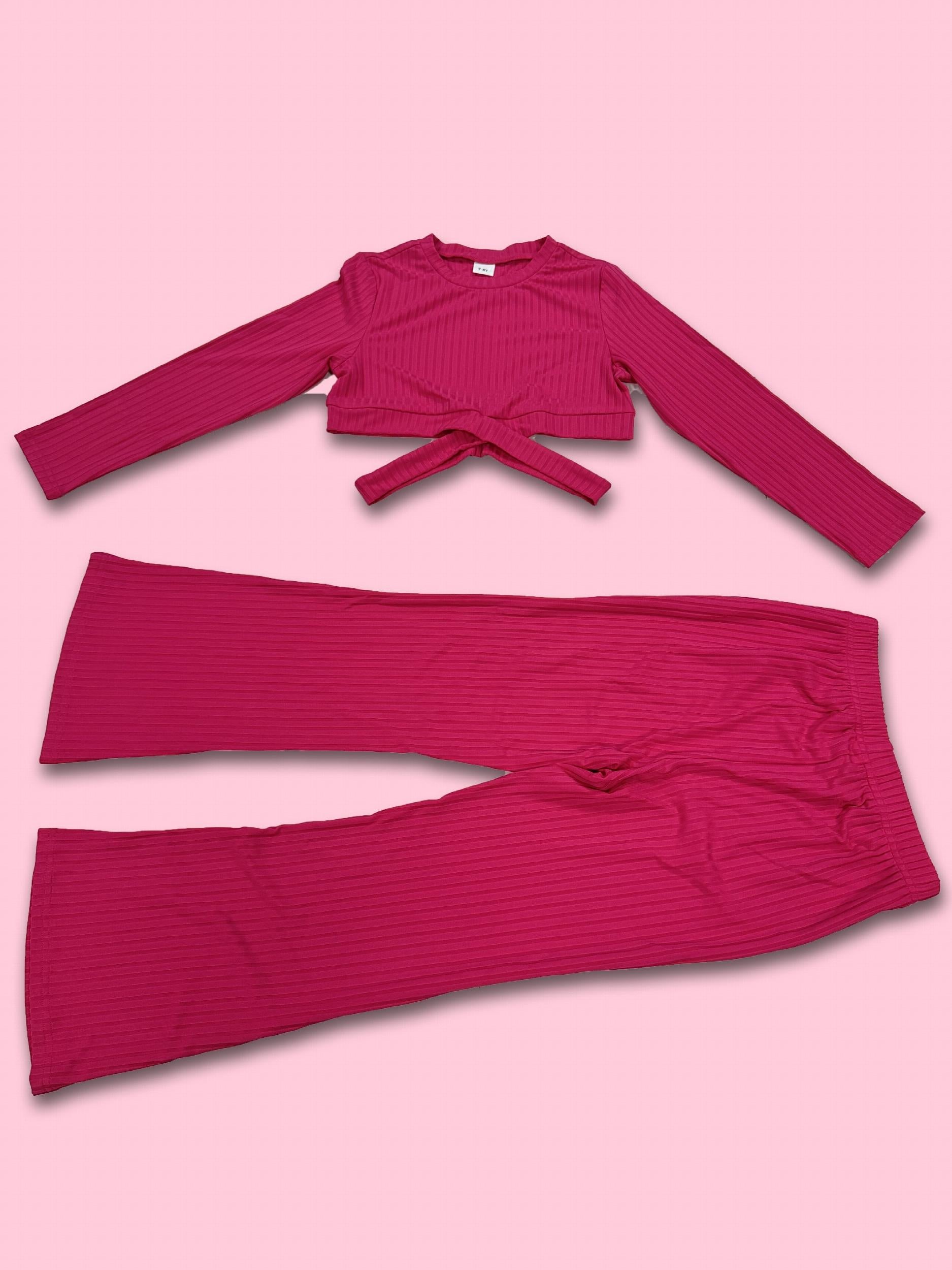 Girls Ribbed Cut Out Top & Flared Pants Set