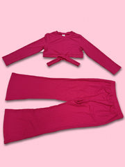 Girls Ribbed Cut Out Top & Flared Pants Set