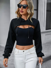 Casual Drawstring Crop Hoodie for Spring