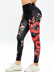 Snake and Flower Print Yoga Pants High Elastic Leggings