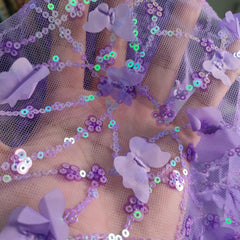 Embroidered Sequined Butterfly Mesh Tulle Fabric for Wedding Dress Gowns