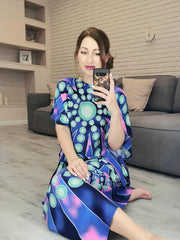 Boho Abaya Dress Women's Plus Graphic Print Batwing Sleeve