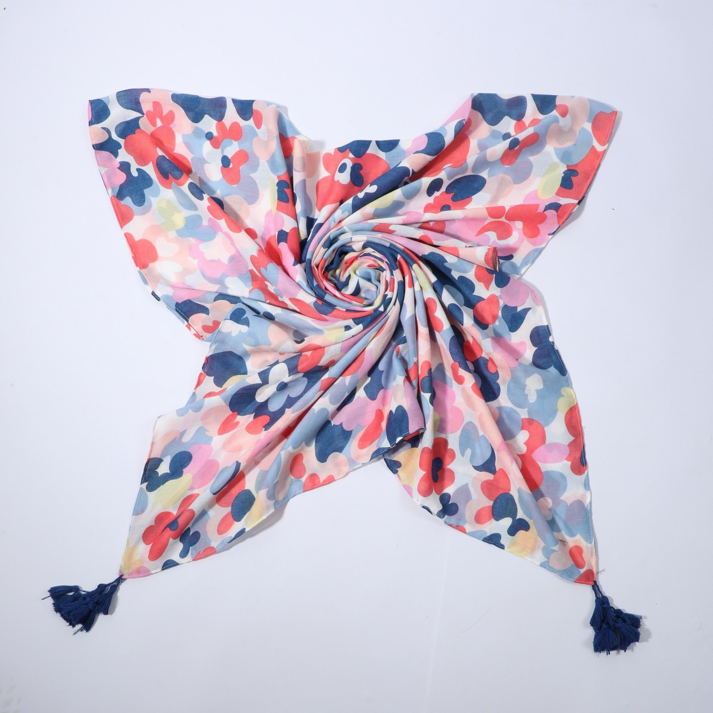 Boho Block Shawl Scarf Wrap with Fringe Trim