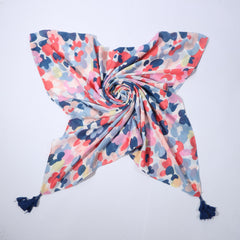 Boho Block Shawl Scarf Wrap with Fringe Trim