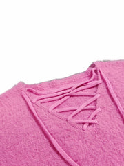 Solid Eyelash Bat Sleeve Lace Up Jumper