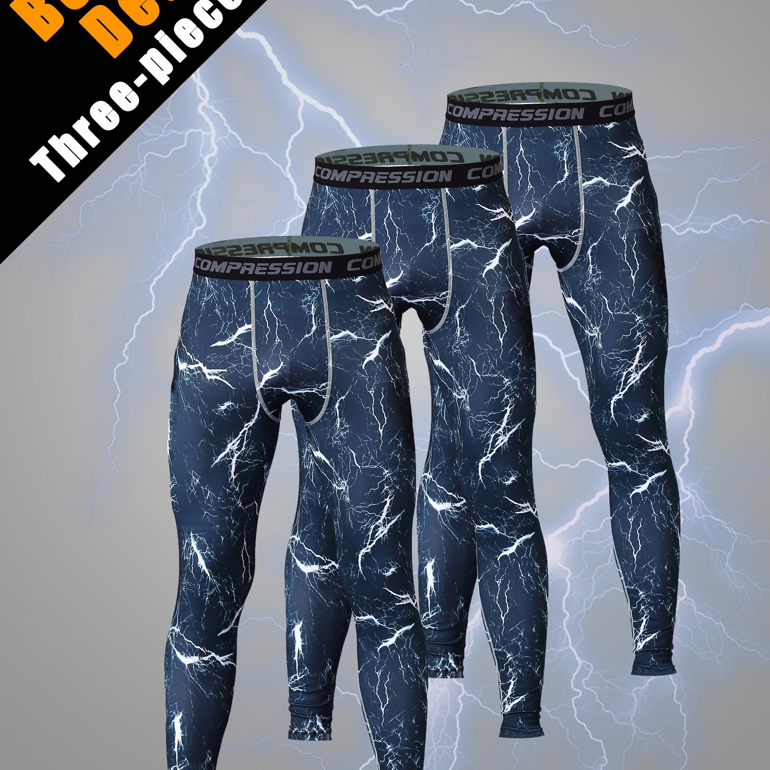 Men's 3pcs Solid Leggings Active Quick Drying Sports Compression Pants