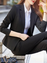 Solid Single Breasted Blazer Lapel Work Office Outerwear Women's Clothing