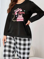 Lounge Set Women's Funny Slogan Tee & Plaid Pants Pajamas