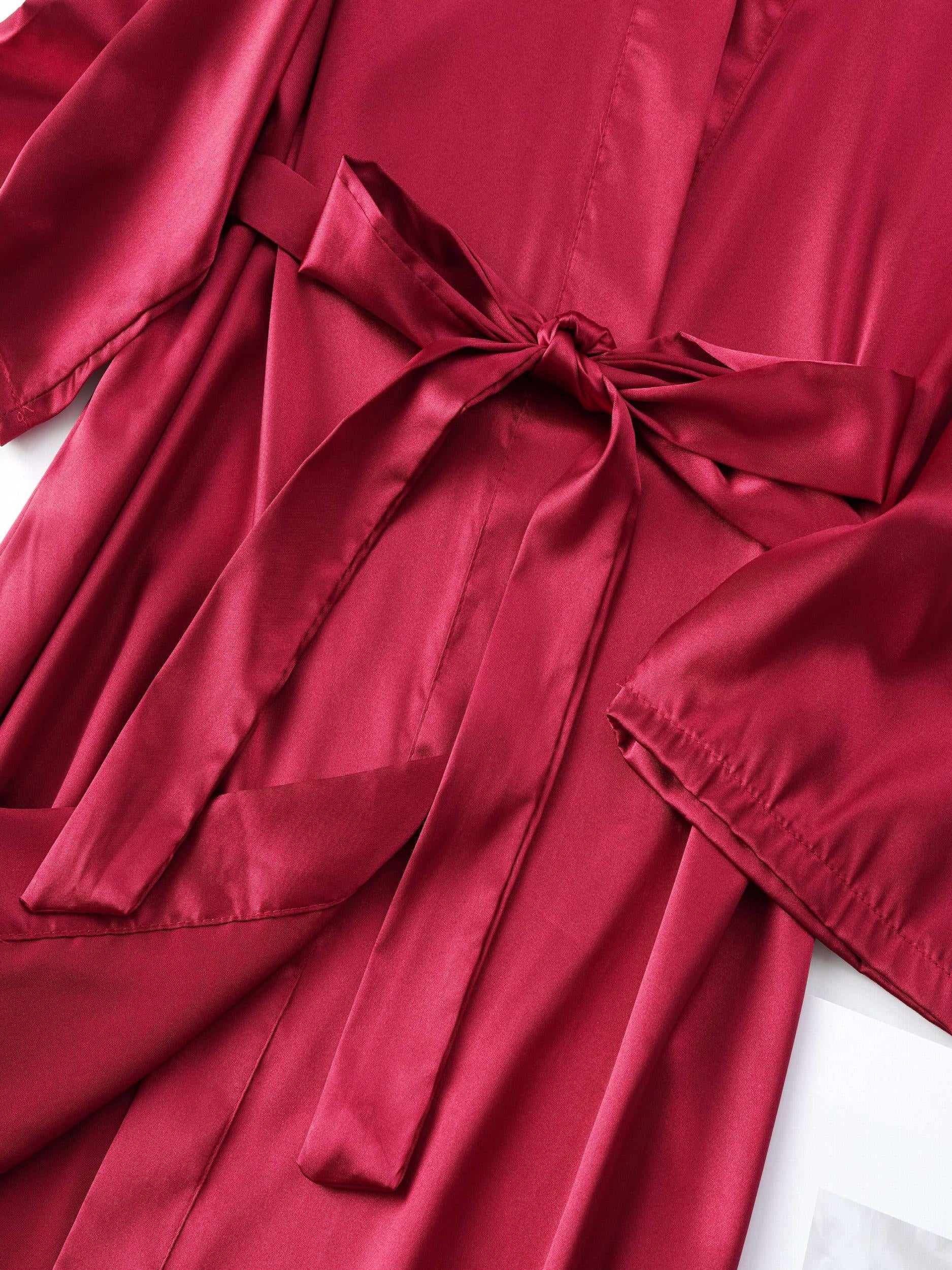 Solid Long Sleeve V Neck Robe With Belt Women's Sleepwear