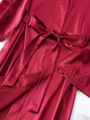 Solid Long Sleeve V Neck Robe With Belt Women's Sleepwear
