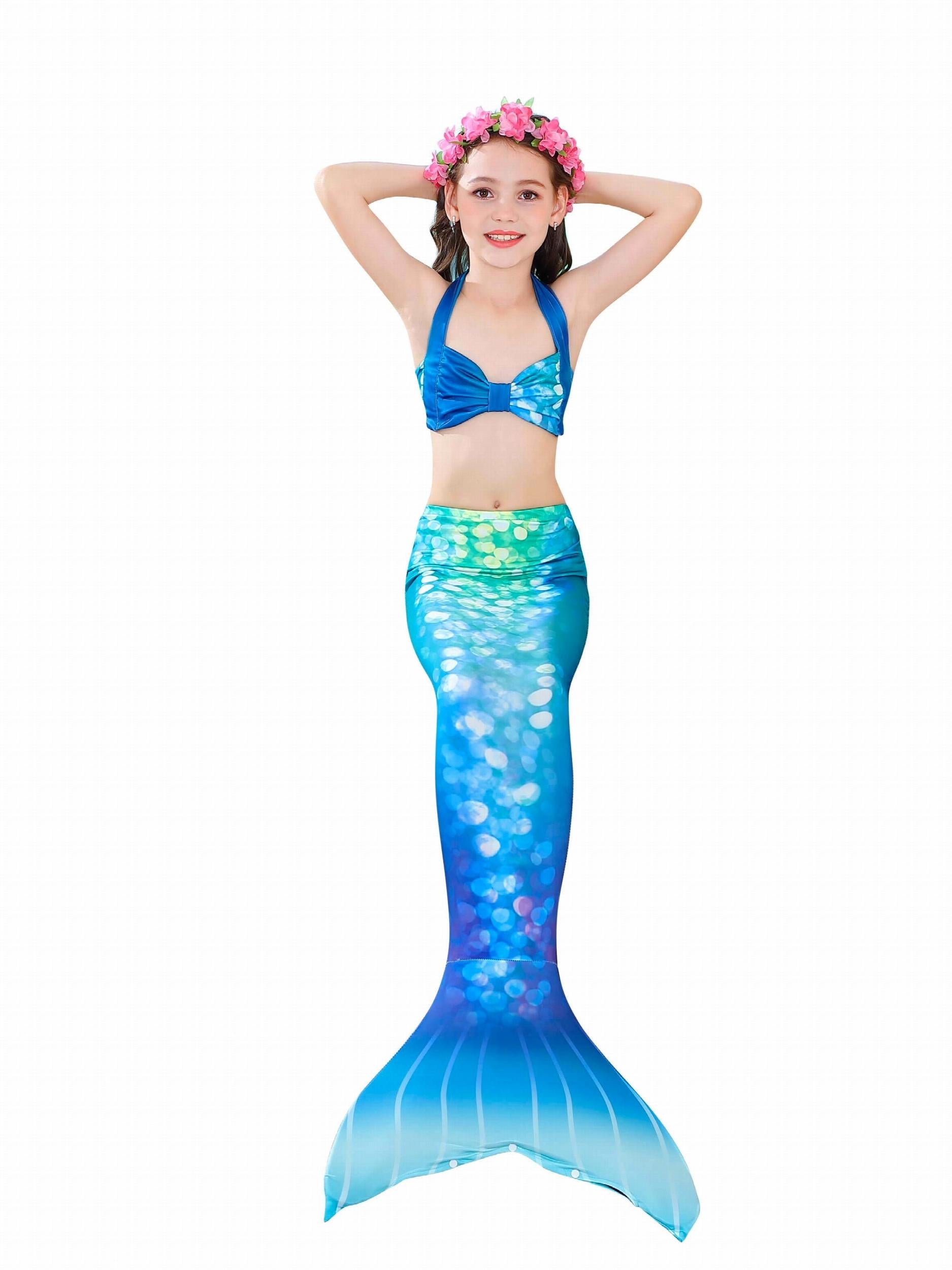 Girl's Mermaid Swimsuit 3pcs Halter Bikini & Mermaid Tail