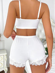 Lace Lounge Set Cami Crop Top & Shorts Women's Loungewear