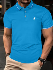 Men's Lizard Polo Shirt Stretch Breathable Button Up Short Sleeve