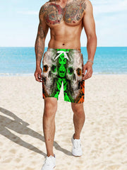 Quick Dry Drawstring Men's Swim Trunks Skulls Print Board Shorts