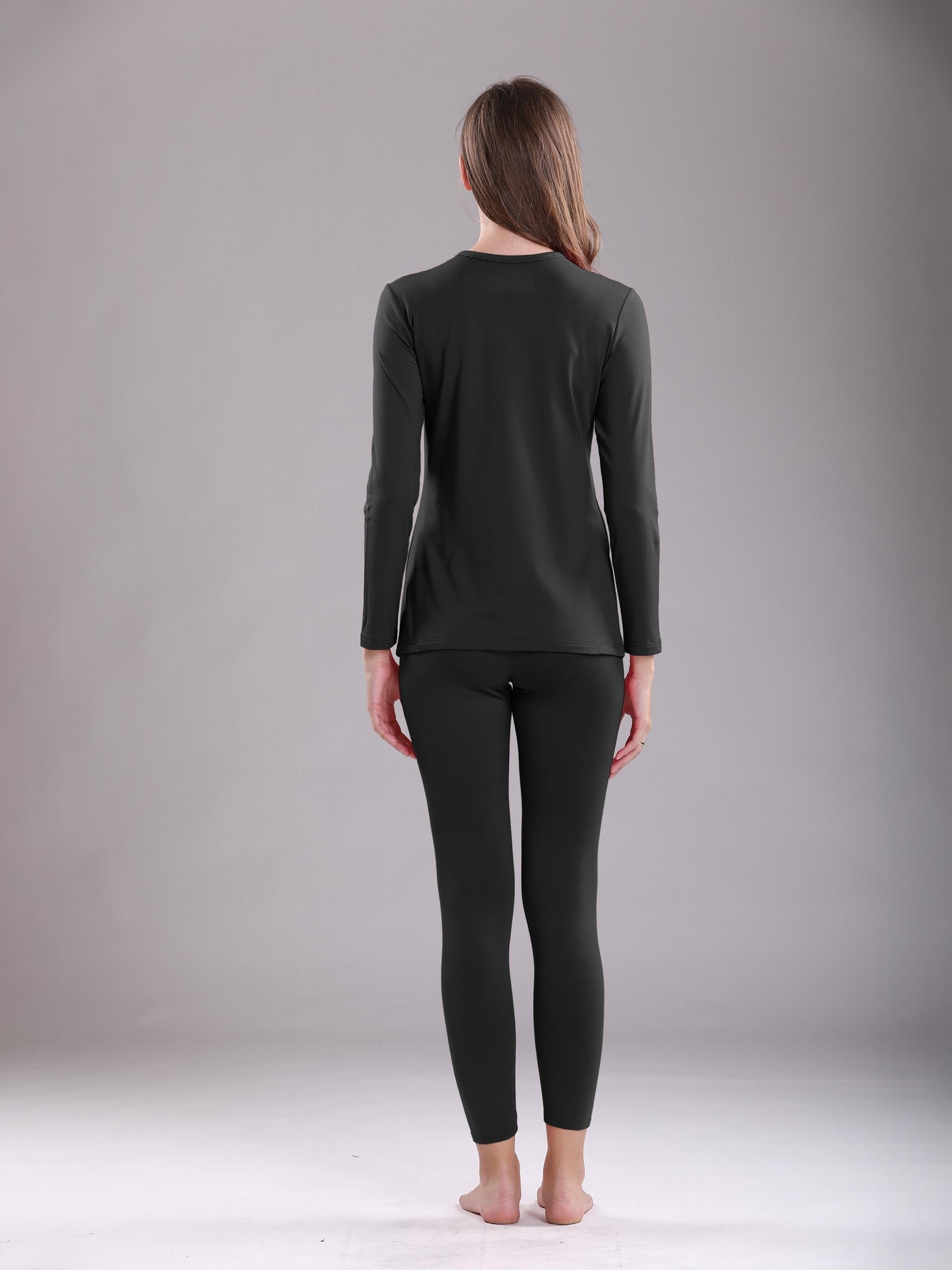 2pcs Thermal Underwear Set Crew Neck Top & Leggings Women's Activewear