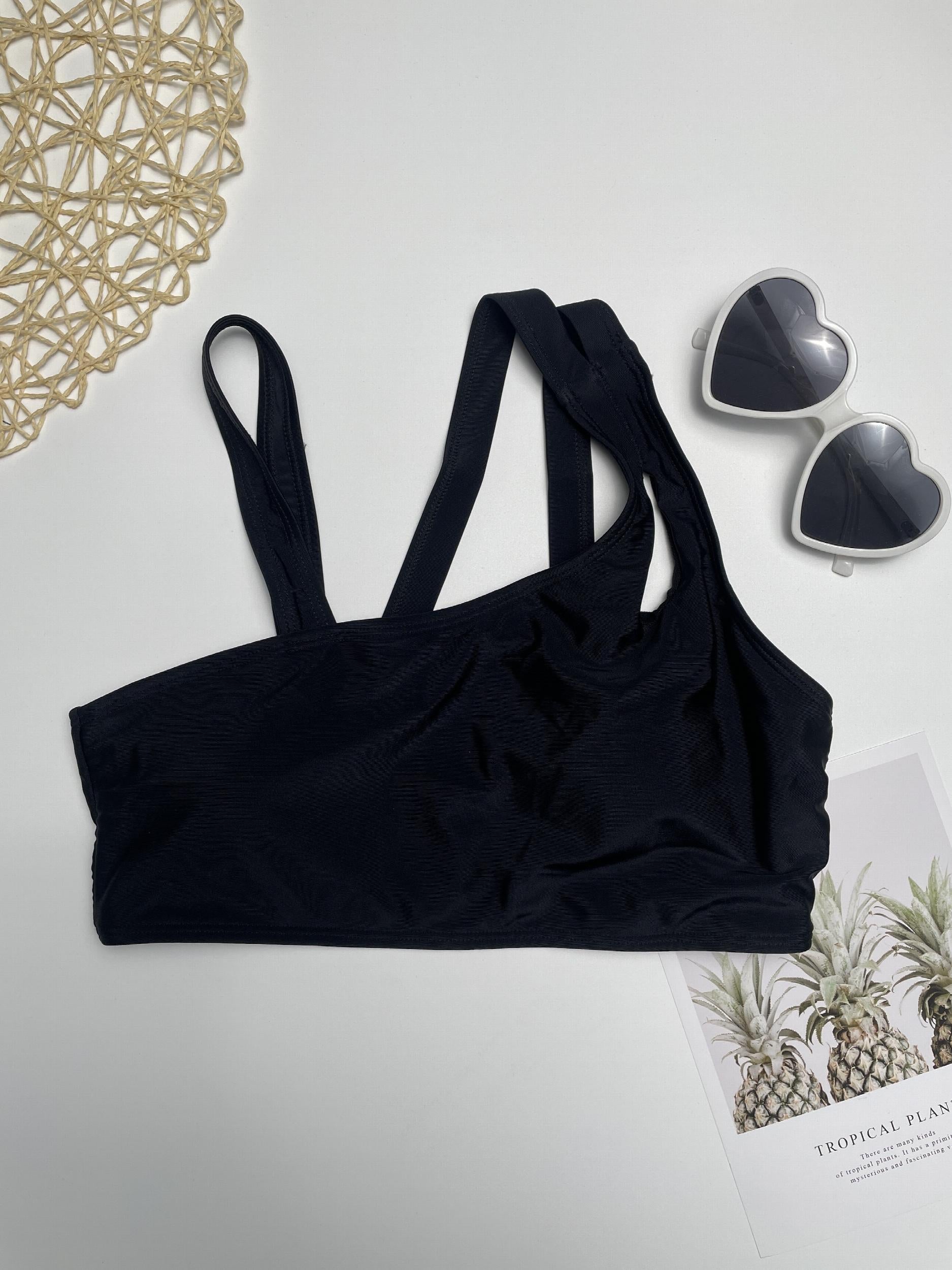 Stretchy Bikini Top Asymmetrical Neck Beachwear Top