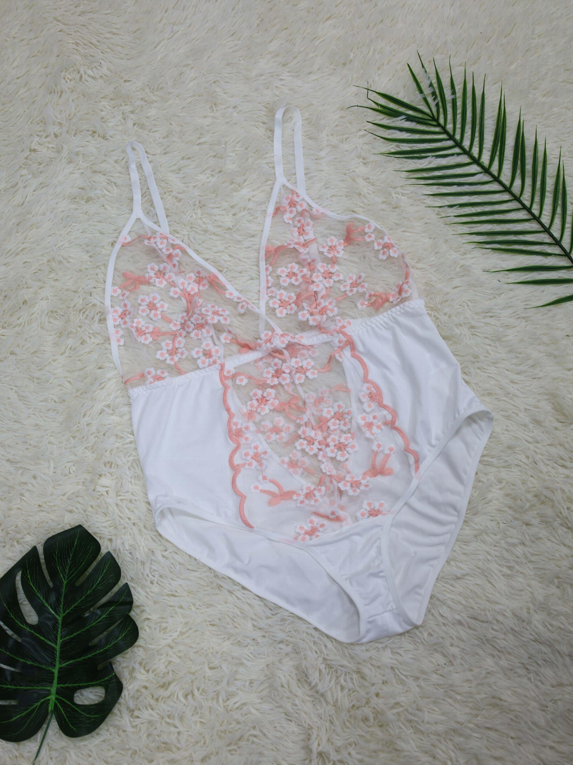 Plum Blossom Embroidered Lace Teddy Bodysuit