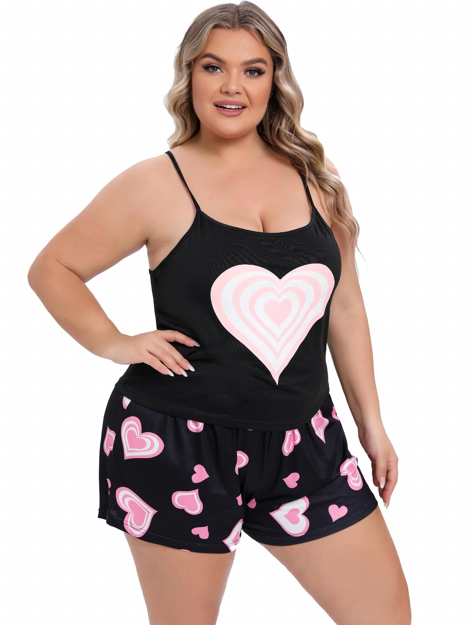 Heart Print Cami Top & Shorts Pajama Set