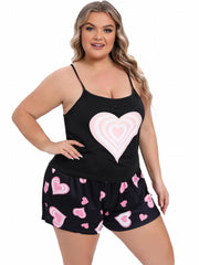 Heart Print Cami Top & Shorts Pajama Set