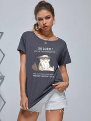 Cat Graphic Crew Neck Short Sleeve T-shirts Casual Sports Top