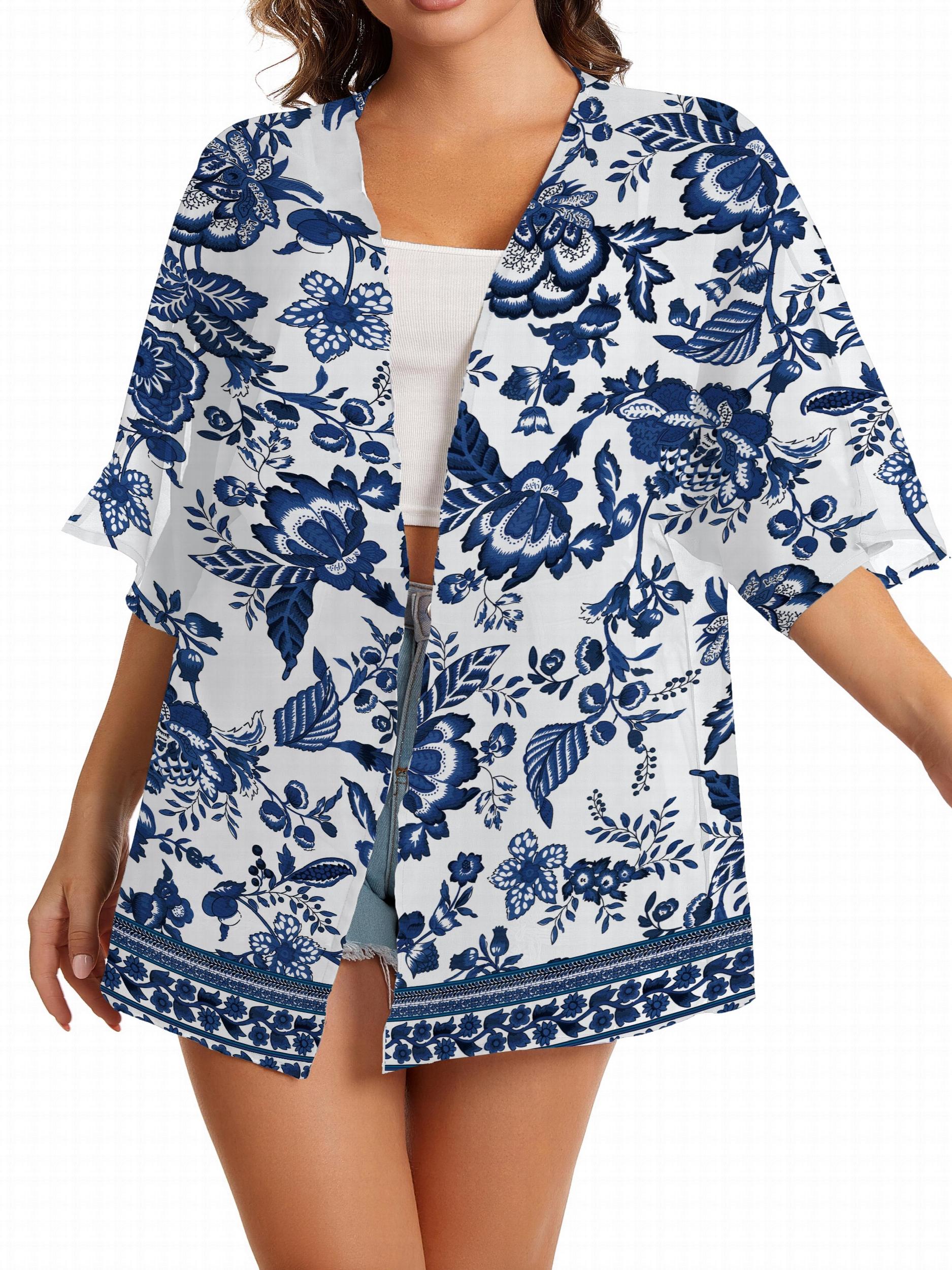 Floral Print Kimono Cardigan Plus Size Cover Up