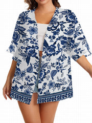 Floral Print Kimono Cardigan Plus Size Cover Up