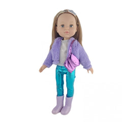 18" Doll with Accessories, Fun Water & Poop Functions, Purple Jacket & Shoes