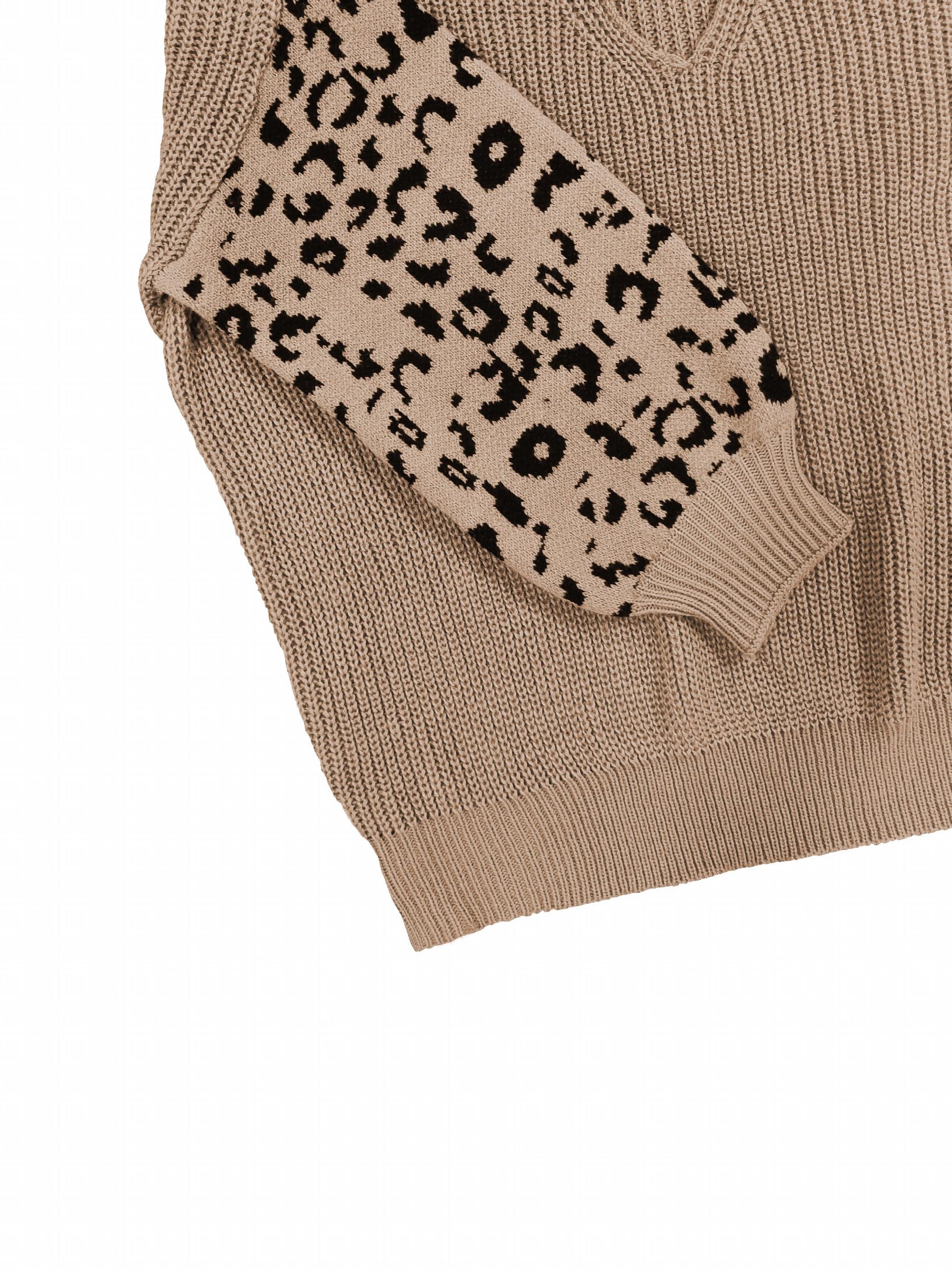 Casual Sweater Women's Plus Leopard Print V Neck Long Sleeve Jumper