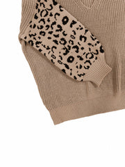Casual Sweater Women's Plus Leopard Print V Neck Long Sleeve Jumper