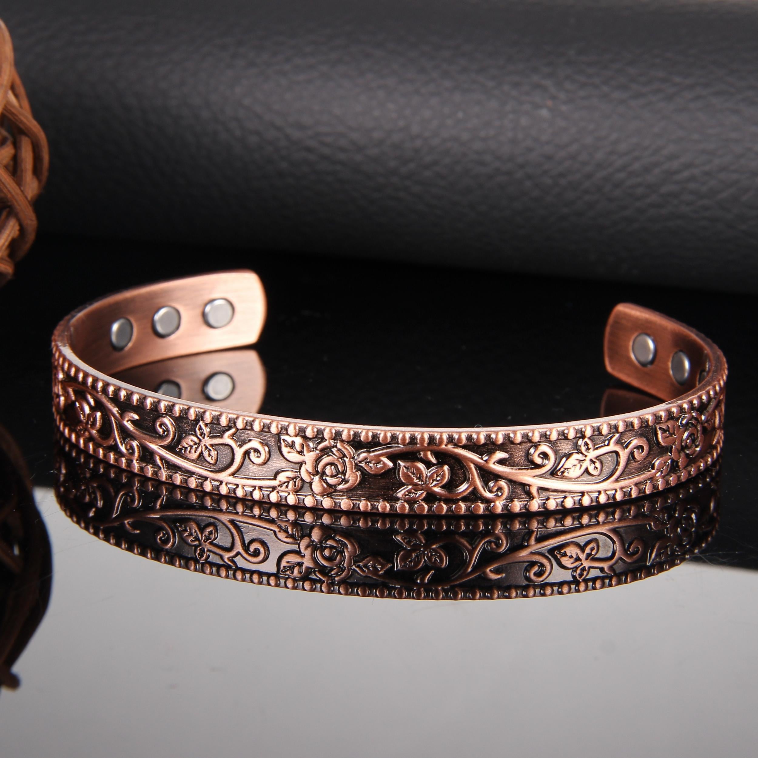 Copper Magnetic Bracelet Rose Flower Style with 6 Magnets