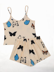 Butterfly Print Pajama Set Cami Top & Shorts Women's Loungewear