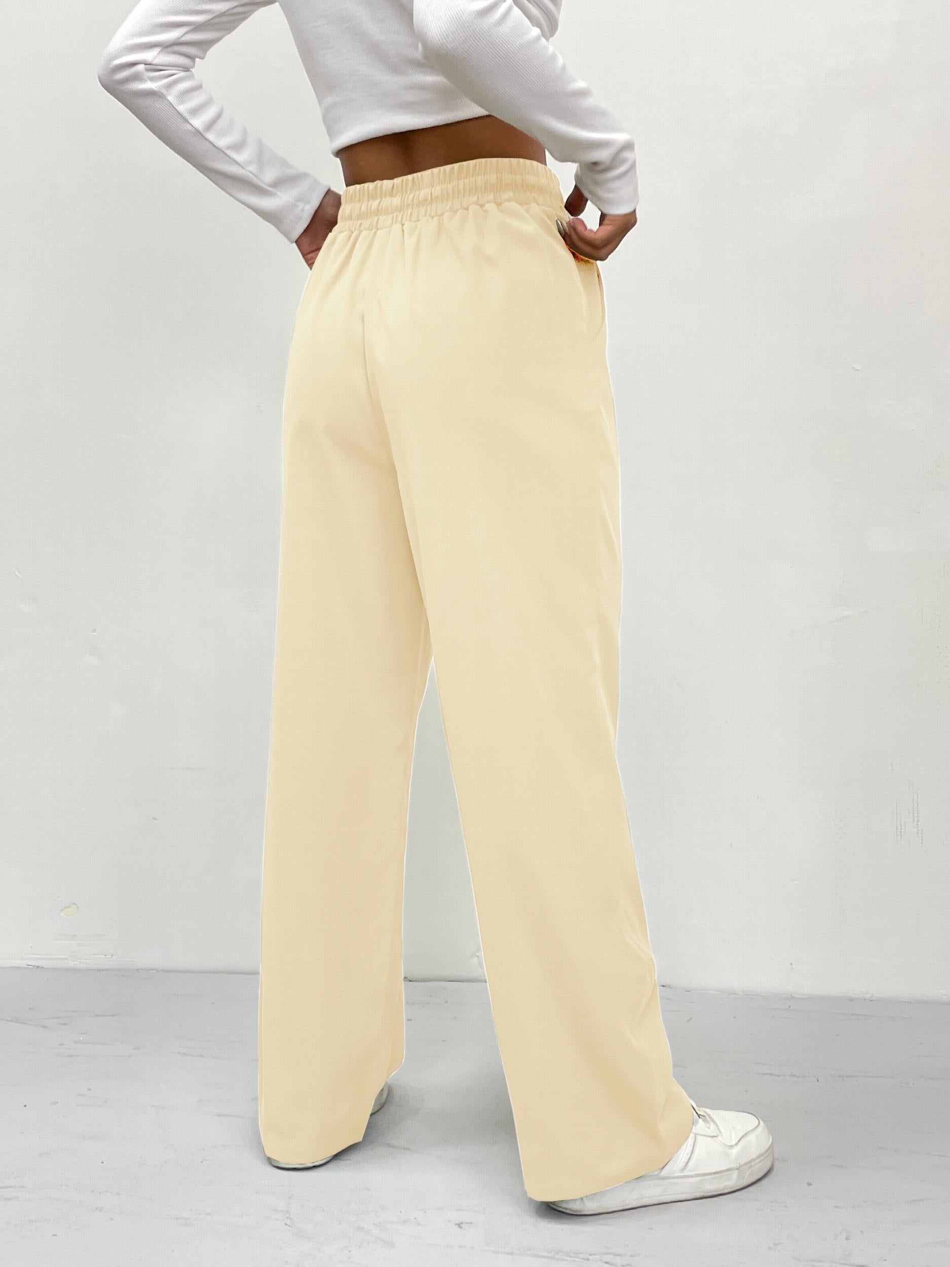 Solid Drawstring Pants Casual Wide Leg Elastic Waist Pants Women's Clothing