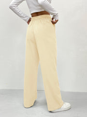 Solid Drawstring Pants Casual Wide Leg Elastic Waist Pants Women's Clothing