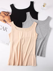 3pcs Solid Crew Neck Sleeveless Tank Tops Women's Lingerie