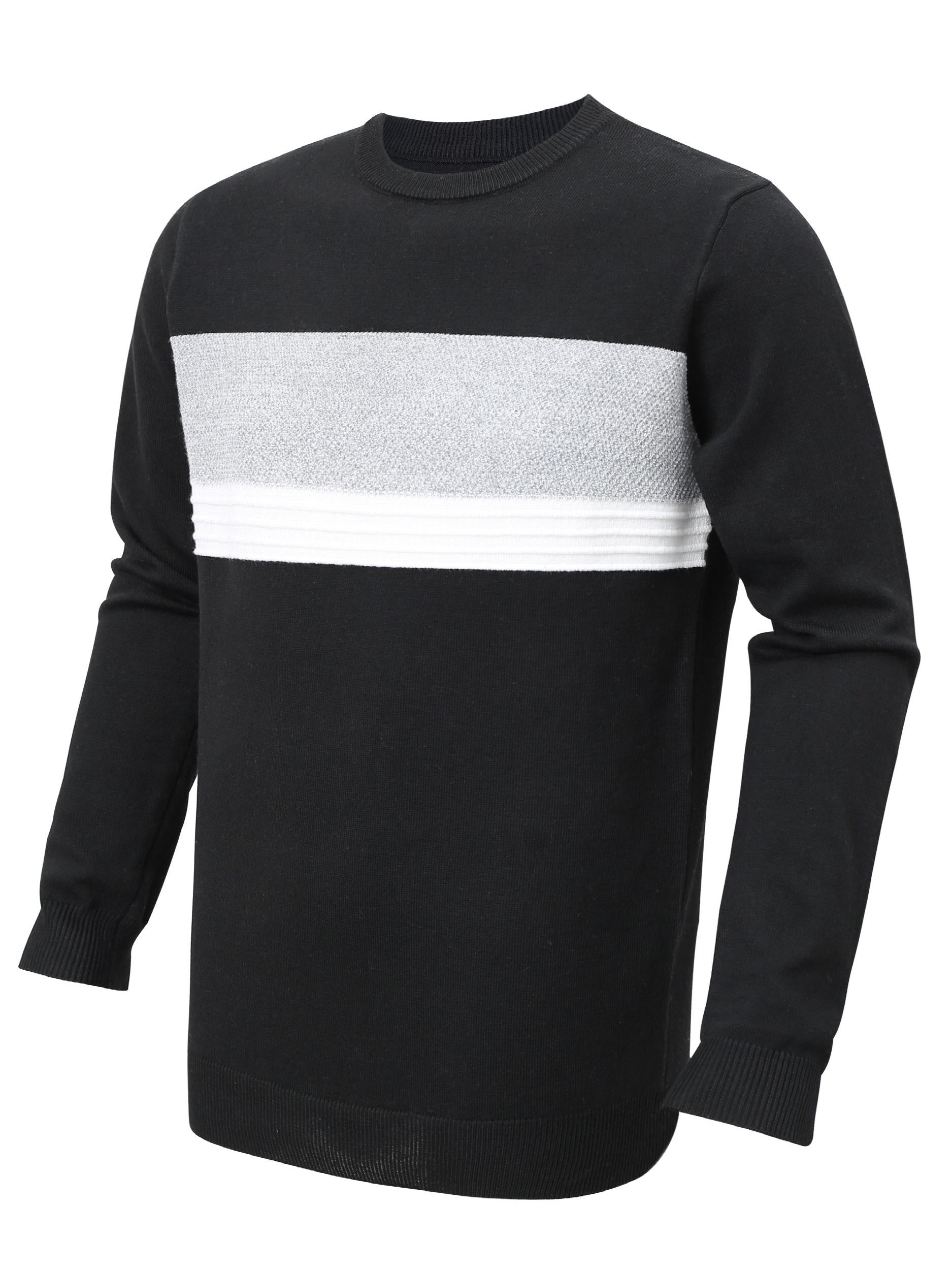 Knitted Block Crew Neck Sweater Men's Casual Warm Pullover