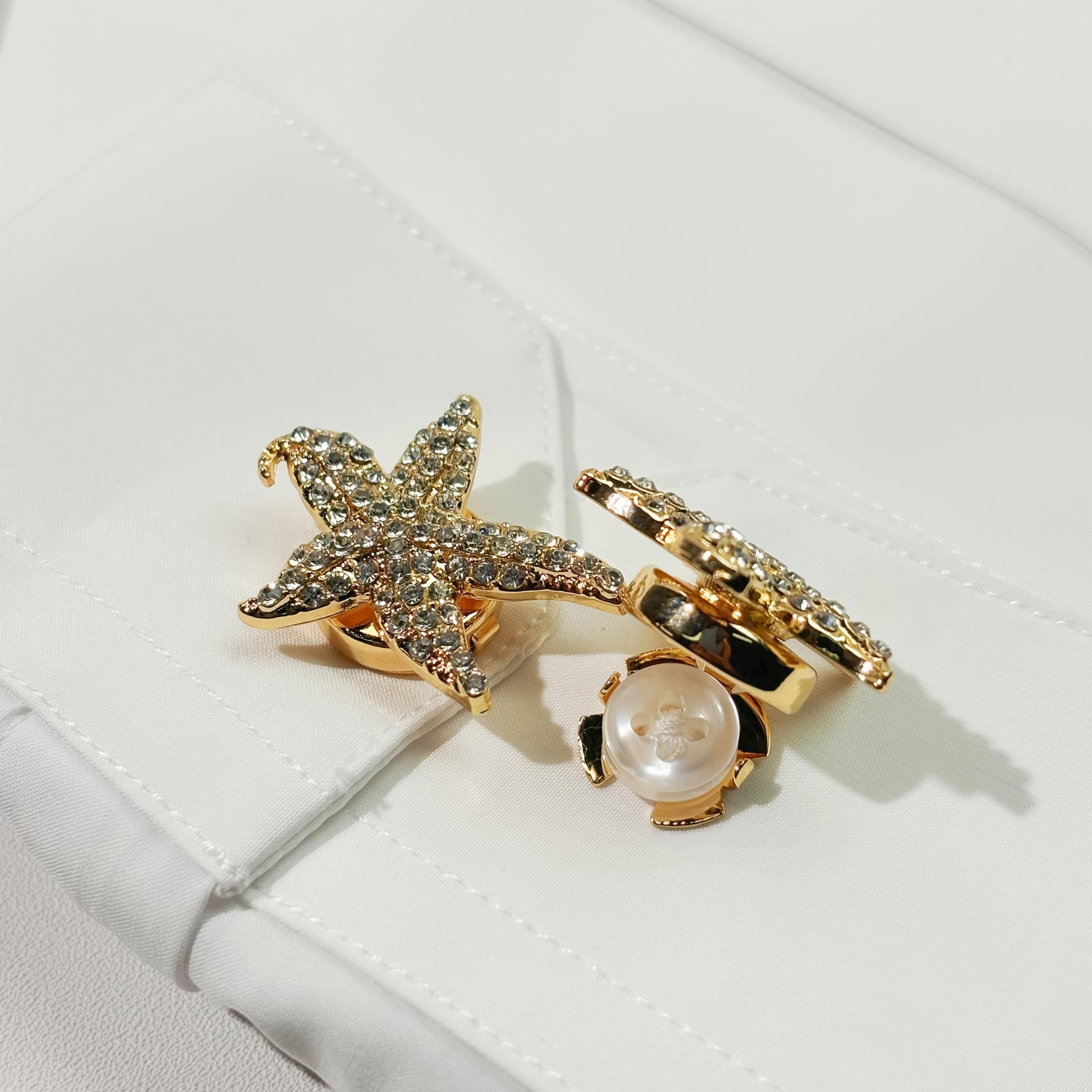 2pcs Starfish Shirt Buttons w/ Brass Base Coastal Decorative Closures