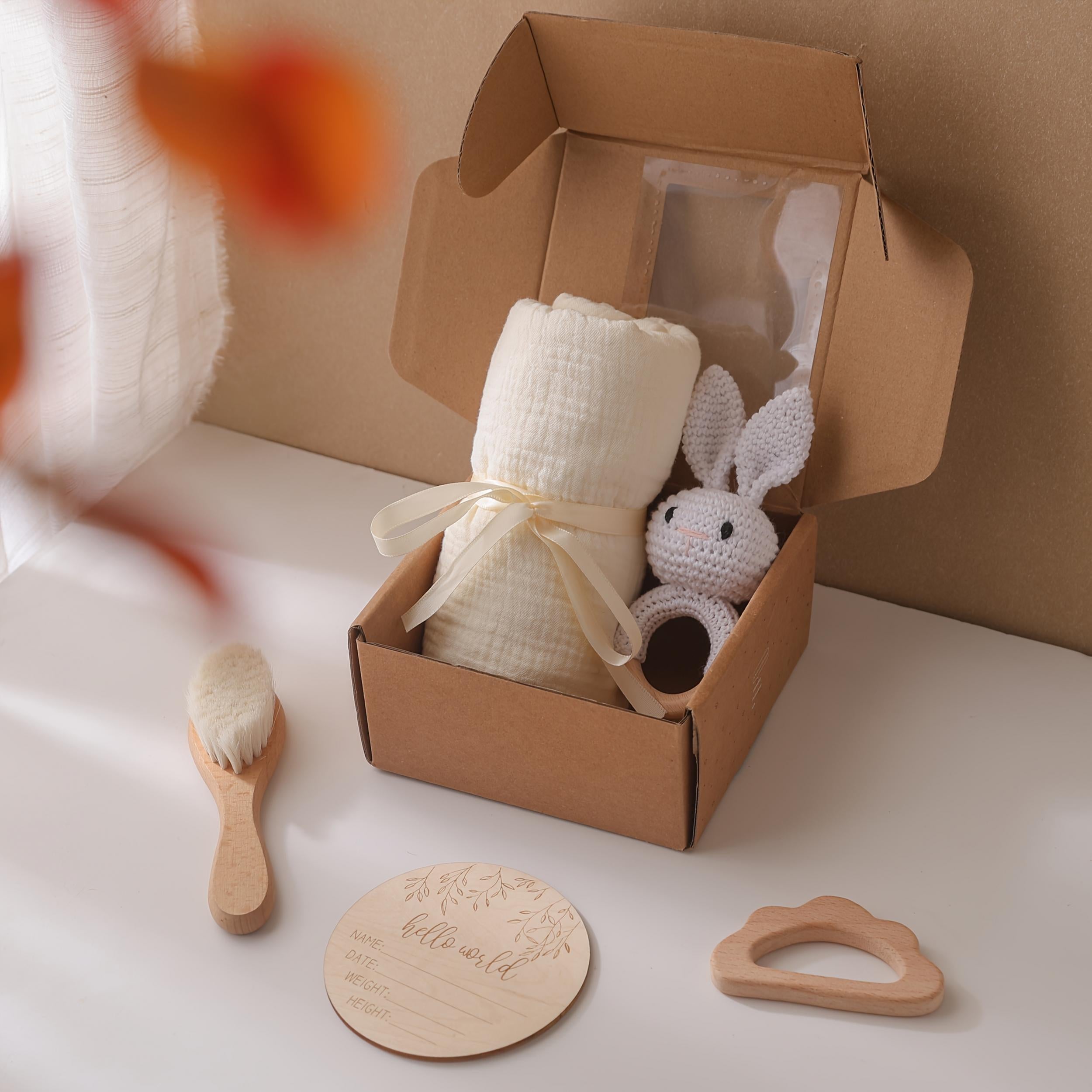 Organic Bamboo Baby Bath Set with Rabbit Rattle