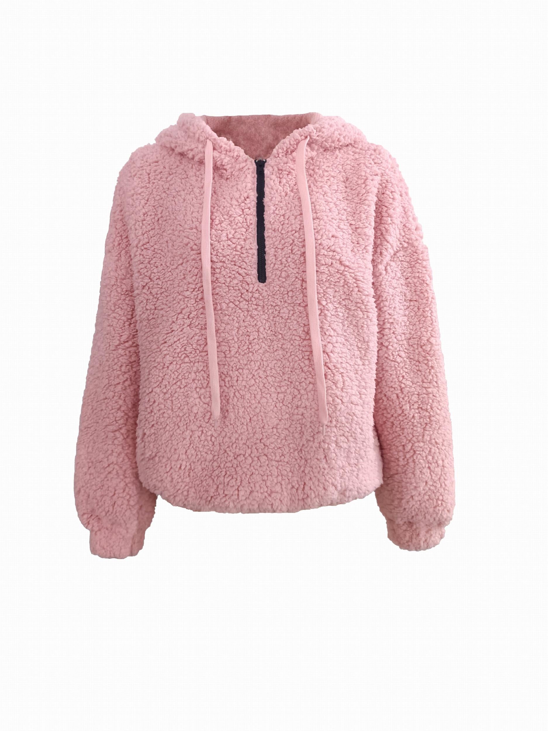 Solid Zip Fleece Hoodie Casual Long Sleeve Hoodies Sweatshirt