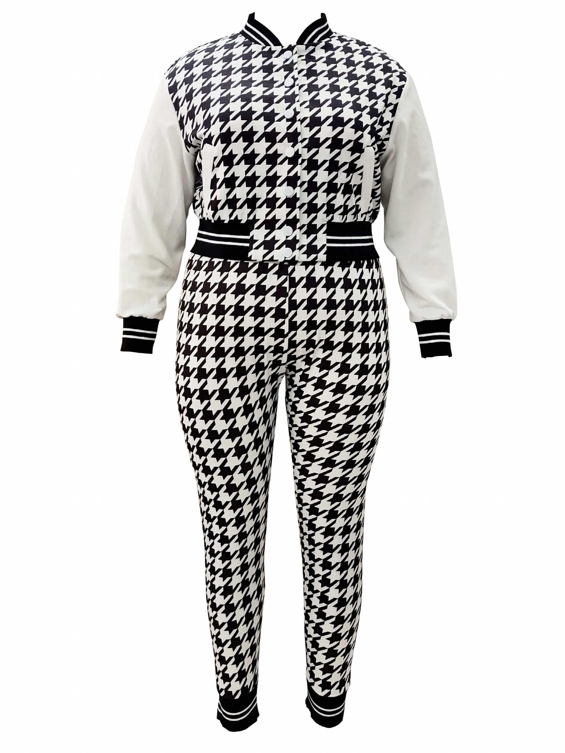 Houndstooth Crop Coat & Jogger Pants Set
