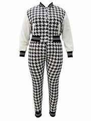 Houndstooth Crop Coat & Jogger Pants Set